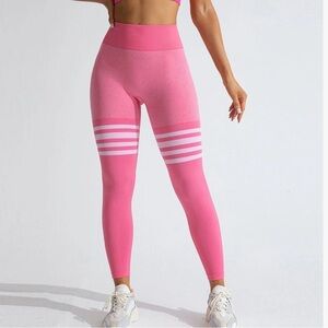 Bombshell Sportswear Pink and White Striped Leggings